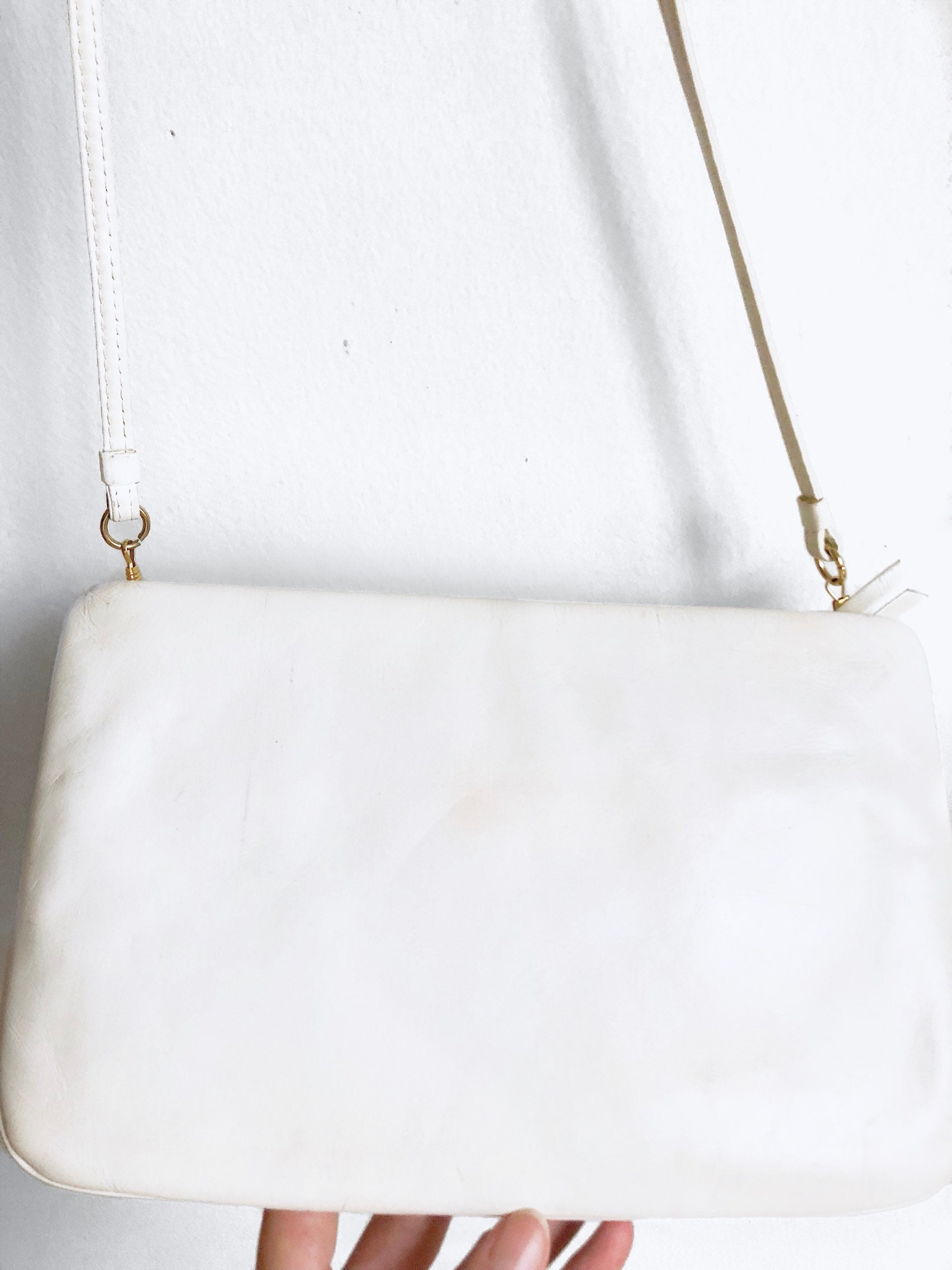 Creamy White Leather Convertible Clutch / Vintage Leather - Etsy