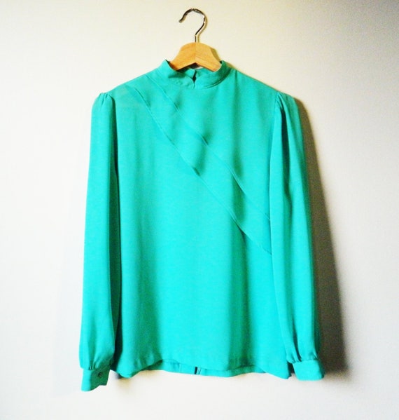 Aquamint Vintage Sheer Statement Blouse / Diagonal