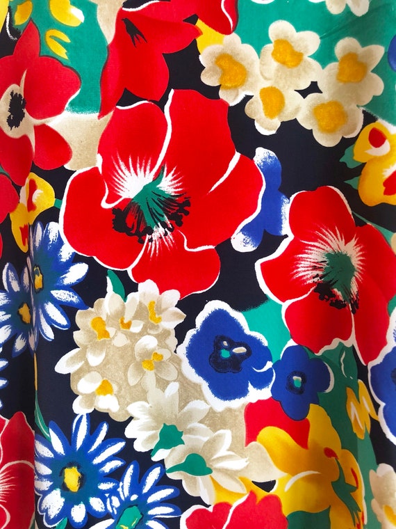 unique vintage piece sheer blue red orange green Bold floral vintage ls blouse spring trends