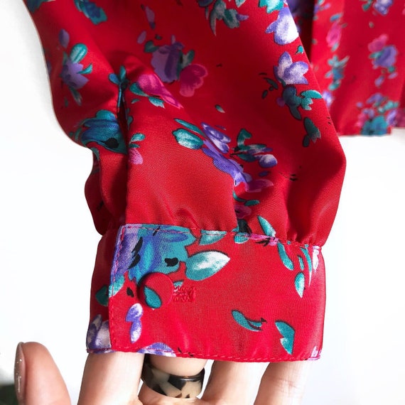 Bold Floral Vintage Blouse / 70s Pleated Statement