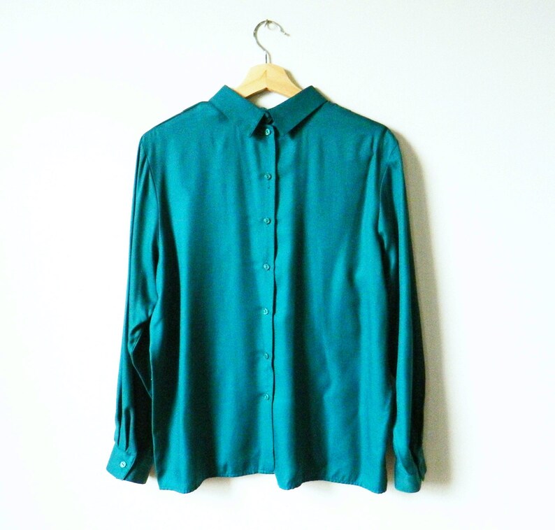 Vintage Teal Tuxedo Front Shirt / Billowy Pleated Blouse / | Etsy