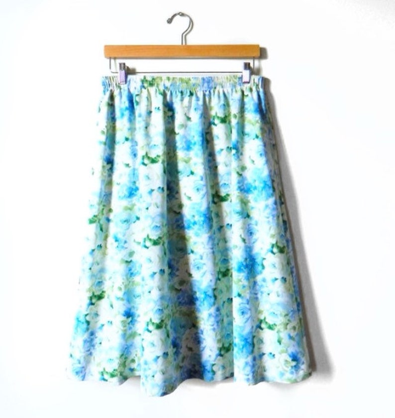 Vintage Blue and Green Rose Skirt / Floral Midi Skirt / High | Etsy