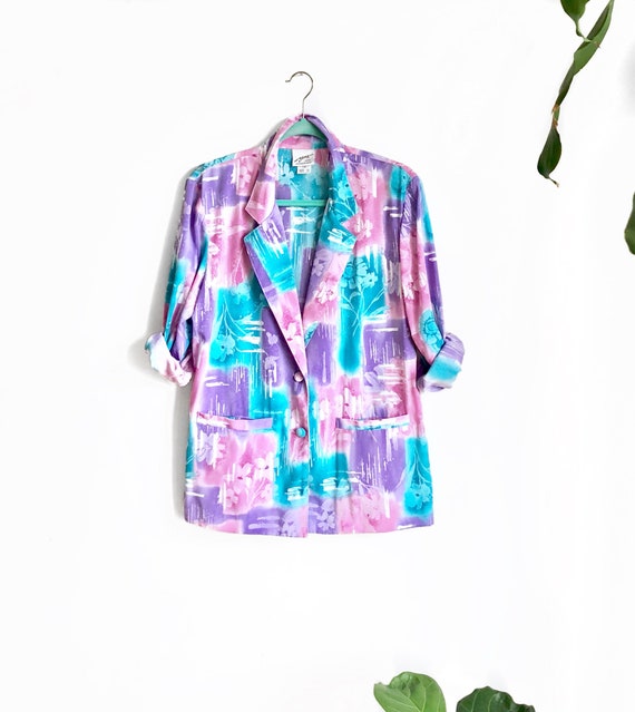 Rainbow Pastel Vintage Blazer / Colorful Brushstro