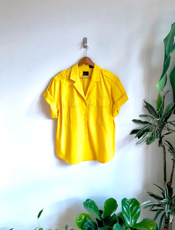 Orange Sherbet Vintage Safari Blouse / Bold Yellow