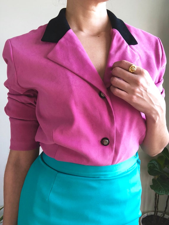Vintage Microsuede Blazer in Radiant Orchid / Boxy