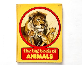 Djurbok för barn från 1970-talet / Inramningsbara färgillustrationer / Retro djurbok