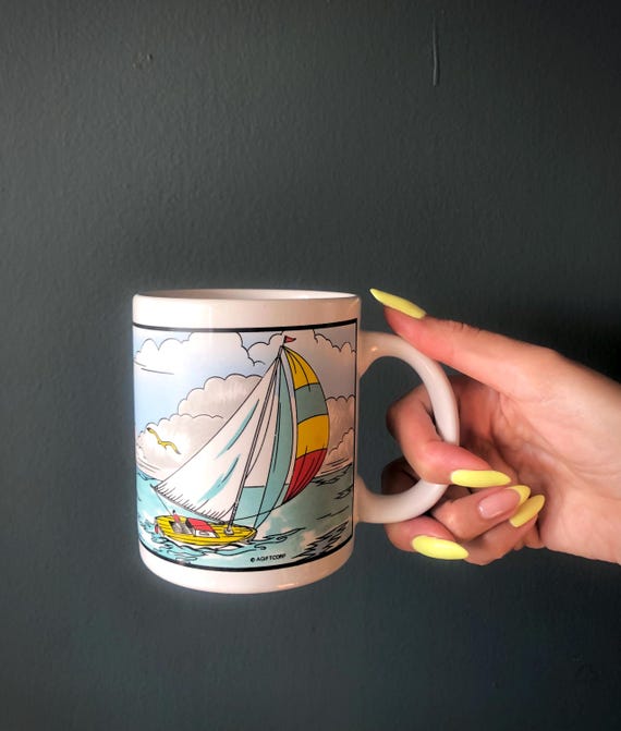 Retro Boater in Red/Grey outline Mug 11oz Retro Boater in Red/Grey outline Mug 11oz