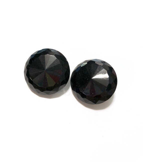 Boucles D'Oreilles Vintage Clips En Verre Noir Facetté - Occasion, État Correct, Sans Marque, Fermoir à Clip