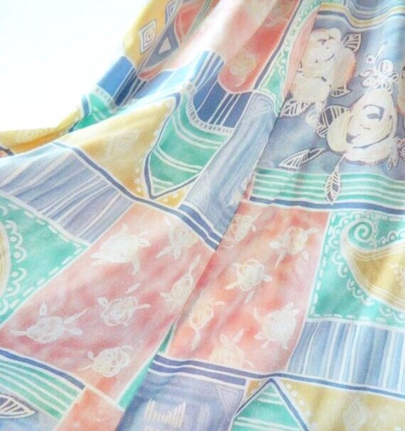 Vintage Pastel Abstract Tribal Midi Skirt / High W
