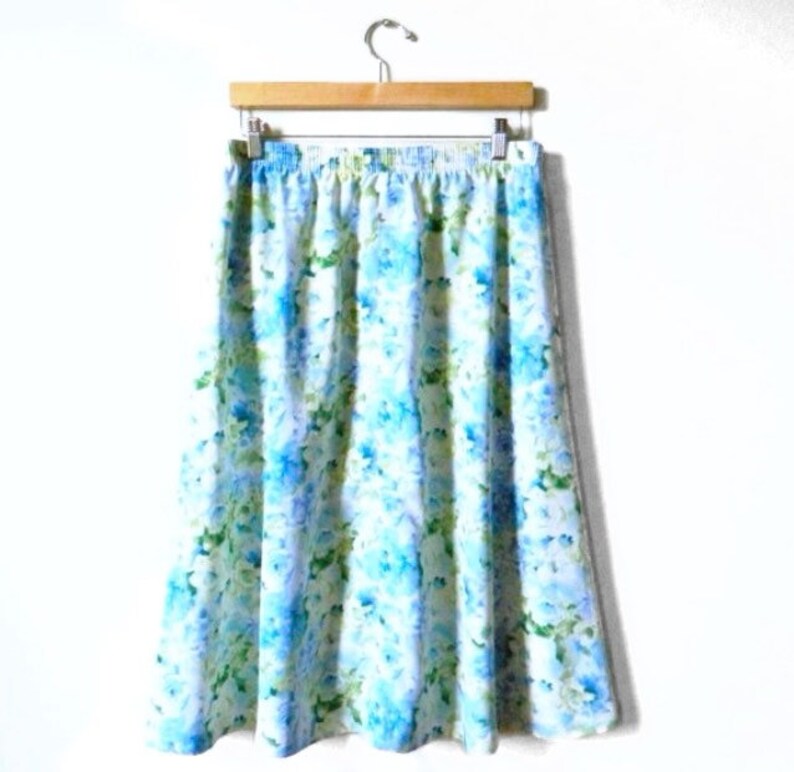 Vintage Blue and Green Rose Skirt / Floral Midi Skirt / High | Etsy