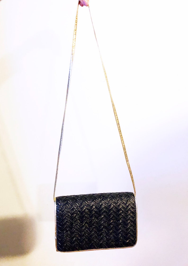 Vintage Woven Raffia Clutch / Black and Gold Woven Crossbody - Etsy