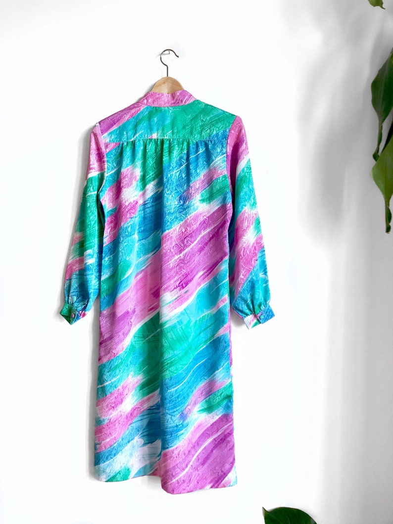 Vintage Shimmery Rainbow Dress / Mod Colorful Tunic Dress / Colorful Midi Dress image 5