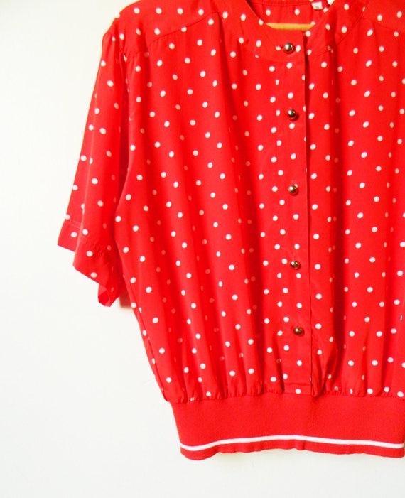 colorful polka dot blouse