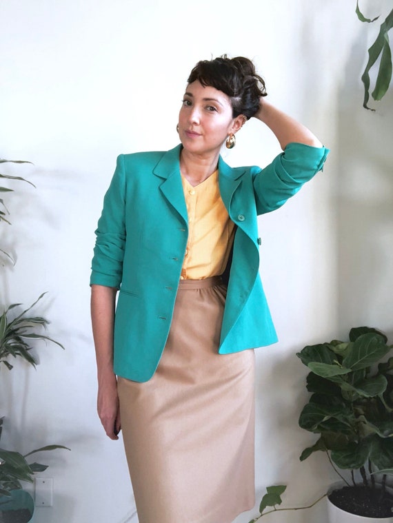 Teal Structured Blazer / Vintage Teal Jacket / 80s