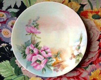 Jean Pouyat Limoges Antique French Porcelain Dish / Hand Painted Floral Plate / JPL France Watercolor Floral