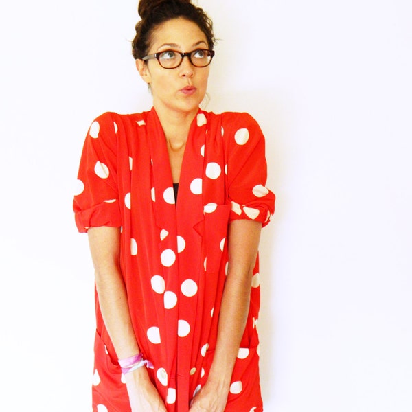 Bright Polka Dot Blazer / Vintage Red Dot Blazer / 80s Oversized Slouchy Jacket / Red Polka Dot Blazer