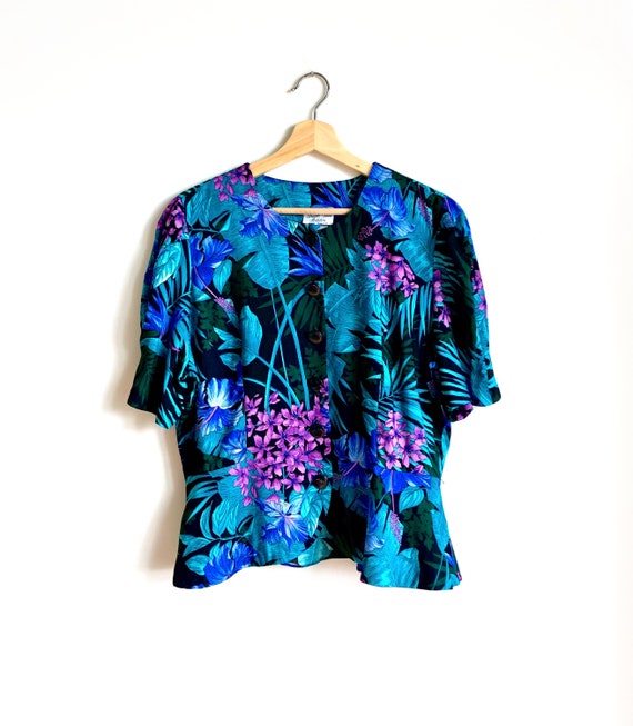 Botanical Vintage Peplum Blouse / Vintage Tropical