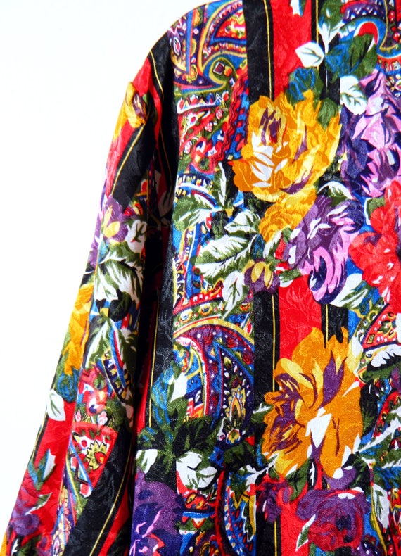Vintage Bold Floral Tunic / 80s Romantic Button Do