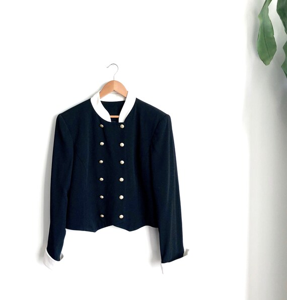Vintage Statement Blazer / Black Mariner Style Fou