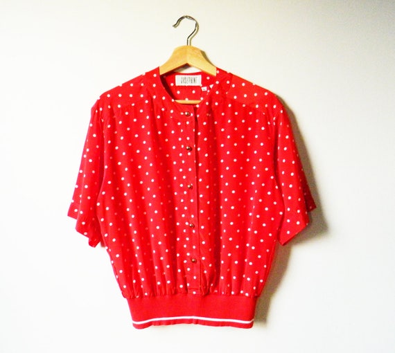 colorful polka dot blouse