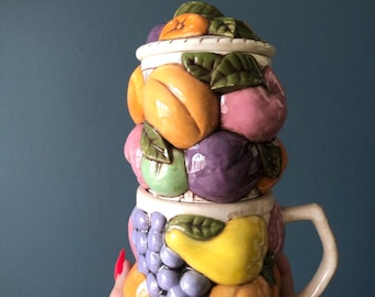 Vintage Fruity Mug and Sugar Bowl / Retro 1970s Kitch Decor / Vintage Kitchen