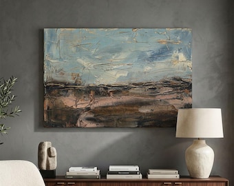 Moody Abstract Landscape Canvas Print, Textured Blue Horizon Wall Art, Modern Earthy Decor, Large Living Room Artwork, Rustic Home Decor