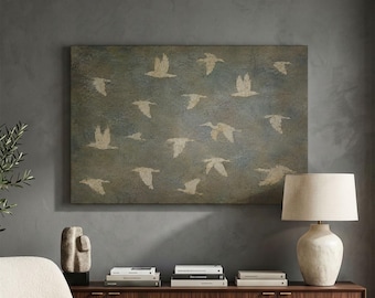 Flying Bird Canvas Print, Neutral Wall Art, Sage Green Bird Decor, Rustic Nature Artwork, Farmhouse Living Room, Minimalist Wall Decor
