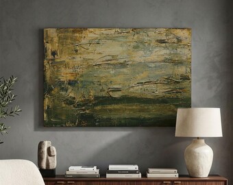 Earth Tone Abstract Wall Art, Olive Green Canvas Print, Moody Textured Wall Decor, Rustic Wabi Sabi Decor, Modern Neutral Artwork