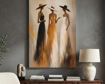 Fashion Illustration Canvas Print, Elegant Women Wall Art, Beige Neutral Decor, Minimalist Portrait, Modern Home Art, Chic Bedroom Decor