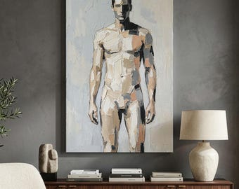 Male Torso Canvas Print, Abstract Human Body Wall Art, Minimalist Male Figure Decor, Beige And Black Wall Art, Neutral Modern Wall Decor