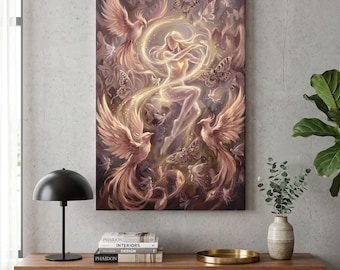 Ethereal Goddess Wall Art, Spiritual Angel Canvas Print, Phoenix Bird Decor, Feminine Energy Print, Boho Celestial Decor, Mystical Art