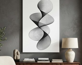 Modern Abstract Line Art Canvas Print, Minimalist Black And White Geometric Wave Wall Art, Contemporary Op Art Decor For Office