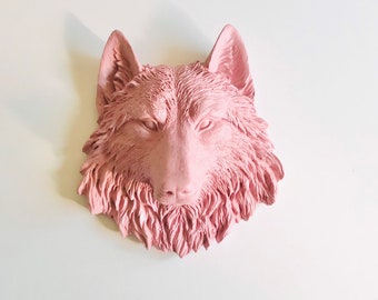 ReADY 2 SHiP, MAUVE, SMALL Wolf Wall Mount, Small Animal Wall Hanging, Wolf Wall Art, Woodland Decor, Faux Taxidermy, Kids Wall Art, Wolf