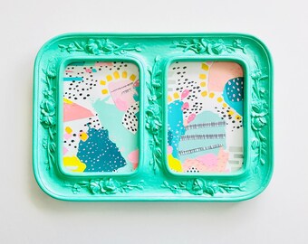 Collage + Upcycled Vintage Frame, Painted Ornate Frame, Art in Acrylics, Art Collage, Rainbow Colors, Abstract Art, Modern Art, Wall Art