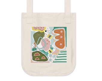 Organic Canvas Tote Bag, Modern Art Tote Bag for Her or Him, Casual Shoulder Bag, Modern Bag, Picnic Bag, Beach Bag, Light Book Bag, Art Bag