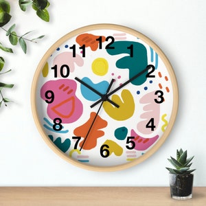 Colorful Modern Wall Clock, Funky Artsy Wall Clock for Living Room Office Nursery Kids Room, Modern Wall Art, Eclectic Wall Clock w Numbers