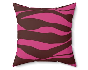 Modern Square Pillow 4 Sizes, 14x14 16x16 18x18 20x20, Spun Polyester Square Pillow, Hot Pink and Dark Brown Throw Pillow, Urban Cushion