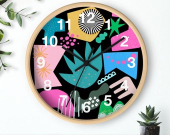 Colorful Modern Wall Clock, Funky Artsy Wall Clock for Living Room Office Nursery Kids Room, Modern Wall Art, Eclectic Wall Clock w Numbers