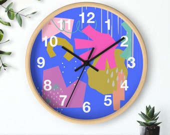 Colorful Modern Wall Clock, Modern Abstract Art, Funky Artsy Wall Clock, Shapes Wall Art, Clock for Office, Eclectic Wall Clock w Numbers