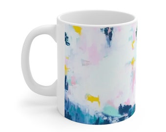Abstract Art Mug, 11 oz Ceramic Mug, Coffee Cup, Cup for Tea, Blue and Pink Mug, Modern Ceramic Mug, Pencil Holder, Cute Ceramic Mug, Painty