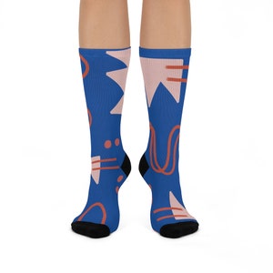 Modern Art Crew Socks, Modern Blue Unisex Socks, Hipster Socks for Him or Her, Minimalist Socks Gift, Gifts under 15, Teen Socks, Mens Socks