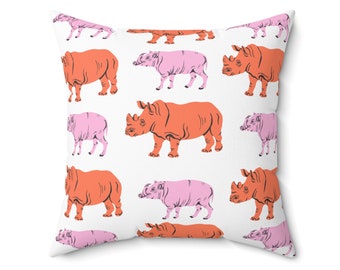 Modern Animal Pillow, Kids Room Pillow, Colorful Fun Pillow w Rhino and Peccary, Cute Animal Mammal, Artsy Pillow, 14x14 16x16 18x18 20x20