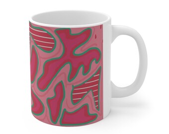 Ceramic Mug 11oz, Red and Pink Mug, Christmas Mug for Her, Christmas Mug for Him, Artsy Mug, Modern Mug, Co-worker Gift Mug, Fun Coffee Cup