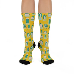 Mustard Crew Socks for Women, Artsy Socks for Women, Cute Teen Socks, One Size Fits All Crew Socks, Fun Unique Socks for Her or Him, Gifts image 1
