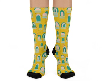 Mustard Crew Socks for Women, Artsy Socks for Women, Cute Teen Socks, One Size Fits All Crew Socks, Fun Unique Socks for Her or Him, Gifts