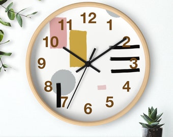 Minimalistische Wanduhr, Weiße Senf- und Rosa Uhr, Moderne Wanduhr für Büro Küche Wohnzimmer, Moderne Kinderzimmer Wanddekoration Uhr, Simp