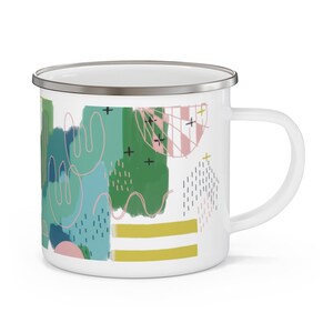 Enamel Camping Mug Mug Colorful Stainless Steel Mug for Kids Teens Women Pastel Coffee Cup Colored Dots Triangles for Camping or Outdoors Enamel Camping Mug Mug Colorful Stainless Steel Mug for Kids Teens Women Pastel Coffee Cup Colored Dots Triangles for Camping or Outdoors