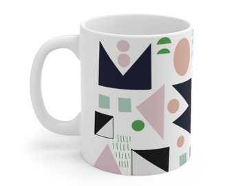 Modern Ceramic Mug 11oz, Shapes Coffee Mug Tea Mug, Colorful Mug Gift for Her Him, Unique Mug Artsy Cup, Modern Kids Hot Cocoa Tea Cup