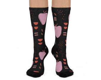 Crew Socks Fruits and Shapes, Unisex Crew Socks, Black Pink Orange Socks for Her or Him, Cute Teen Socks Women's Mens Socks, Soft Socks