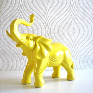 Ollie the fun glossy lemon yellow elephant animal statue:  office decor nursery decor children's room baby shower gift home decor